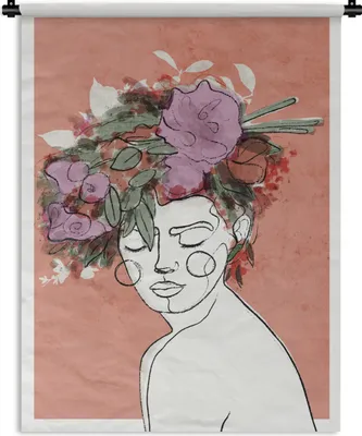 Produktbild von MuchoWow® Wandteppich Wandbehang Porträt - Frau - Blumen - Pastell 150x200 cm Tapisserie Dekoration Wandtuch - Wandaufhängung - Moderner