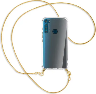 Produktbild von Handykette Backcover-Schutzhülle mit Band (Metall goldfarben) für Motorola One Fusion Plus - goldfarbene Kette Snake
