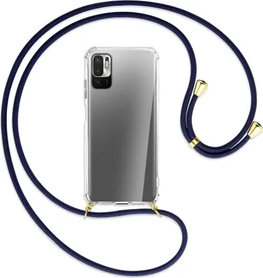 Produktbild von Handykette Backcover-Schutzhülle mit Band (Metall goldfarben) für Xiaomi Redmi Note 10 5G - dunkelblau