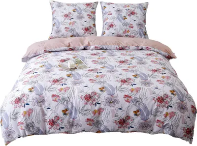 Produktbild von Satin Bettwäsche 160x200cm Wiesenblumen Rosa