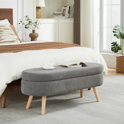 Image de Banc avec rangement, 110 cm, revêtement en chenille, banc moderne avec compartiment de rangement, gris
