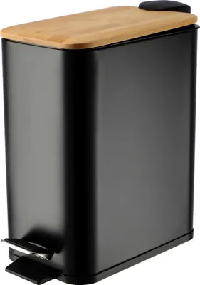 Image de Poubelle de salle de bain - Poubelle à pédale - 5 l - Bambou - Noir