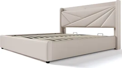 Produktbild von okwish Doppelbett Polsterbett 160x200cm, mit Bettkastenaufbewahrung, USB Typ-C Ladefunktion Kopfteil, mit Lattenrost, Heimbett, Jugendbett, Beige (ohne Matratze)