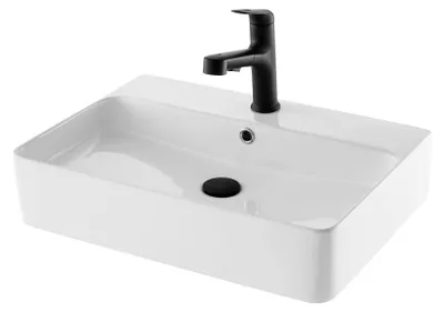 Waschbecken 60 cm quadratisch, Weiß, Wand- oder Aufsatzmontage