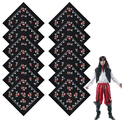 Piratenbandana Totenkopf schwarz 12 Stück Erwachsene