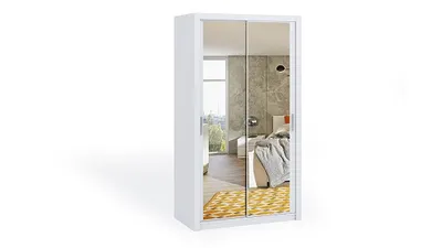 Produktbild von FurMeb24 Schiebetrenschrank BONO 120 cm Kleiderschrank MIT Spiegel, 2-triger Schiebeschrank (Weiss/ Weiss)