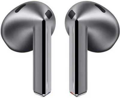 A pair of graphite-colored wireless earbuds.