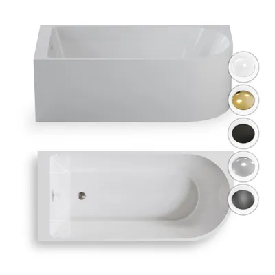Zdjęcie produktu dla Wanna wolnostojąca przyścienna NAROŻNA PORTO LEWA 170 x 80 x 58 cm biała system przelewowy boczny