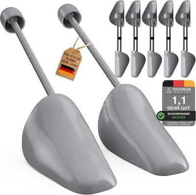 Produktbild von Unyqoos® Schuhspanner 5 Paar – verstellbare Kunststoff-Schuhformer mit Metallspiralfeder, Grau, für Schuhgrößen 38–44 (links & rechts)