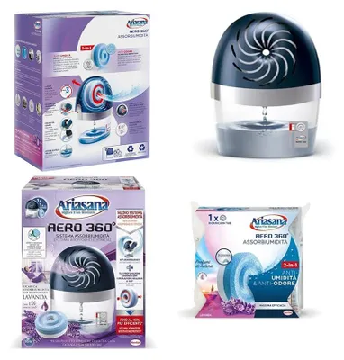 Produktbild von ARIASANA Aero 360° Feuchtigkeitsabsorber Kit mit Lavendel Nachfüllpackung 450g Luftentfeuchter