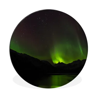 Produktbild von MuchoWow® Aluminium Wandkreis Aurora - Sternenhimmel - Berge Ø 90 cm Wanddeko Modern Wohnzimmer - Mauerkreis - Wandbilder - Runde Bild - Bild aus Aluminium - Schlafzimmer - Wohnzimmerdekoration - Wand Dekoration