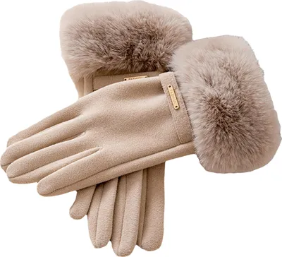 Produktbild von Damen-Thermohandschuhe, warme Winterhandschuhe mit Fellbündchen, winddicht, Touchscreen-Handschuhe zum Autofahren, Radfahren, Skifahren, Pendeln
