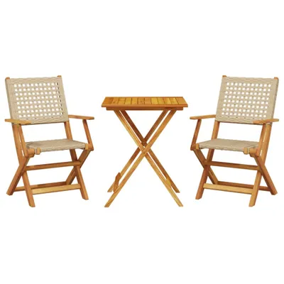 Image de vidaXL Ensemble Bistro 3 pièces Beige Poly rotin et bois massif