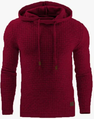 Obrázek produktu pro ASKSA Pánská mikina s kapucí Pánská vaflová mikina s kapucí Ležérní streetwearová mikina s dlouhým rukávem, červená, L