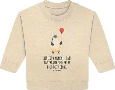 Produktbild von Mr. & Mrs. Panda Organic Baby Pullover Pinguin Luftballon 12. - 18. Monat - Natural Raw - Geschenk, Bullover, Liebe, Motivation, Beste Freundin, Geschenkidee