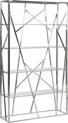 Zdjęcie produktu dla BELIANI Regał srebrny 4 półki szkło hartowane rama stal nierdzewna 175 x 100 cm styl glam dekoracyjny