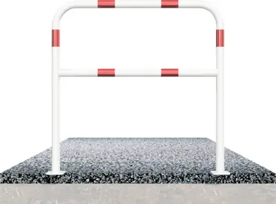 Produktbild von Rohrbügel Stahlrohr Ø 48 mm x 2,5 mm mit Querholm für Dübelbefestigung weiß-rot B = 1000 mm H = 1000 mm