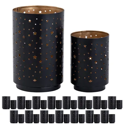 Produktbild von Teelichthalter Masterbox 16x 2er Set Sternenhimmel Kerzenhalter rund schwarz gold