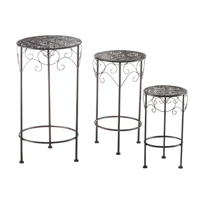 Produktbild von Kobolo Blumenhocker Pflanzenständer Pflanzenhocker Blumentisch Deko Ständer Treppe Regal Beistelltisch verschiedene Größen - braun - rund - 3er Set