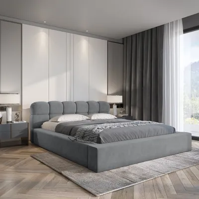 Produktbild von Polsterbett Doppelbett GROVE Komplettset 180x200cm in Stoff Ditra Grau