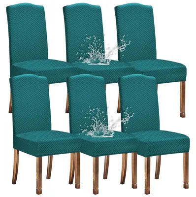 Productafbeelding van Stoelhoesjes van jacquardweefsel, waterdicht, in de kleur pauwengroen, set van 6 stuks