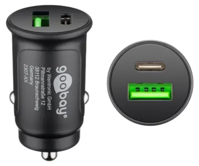 2-Port Auto-Ladegerät USB-C PD 27 W Schwarz