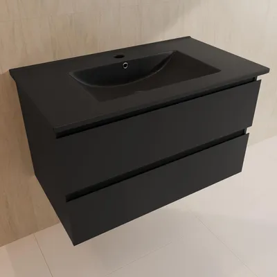Zdjęcie produktu dla LOMAZOO MARENZA 80 cm, czarny mat, czarna umywalka