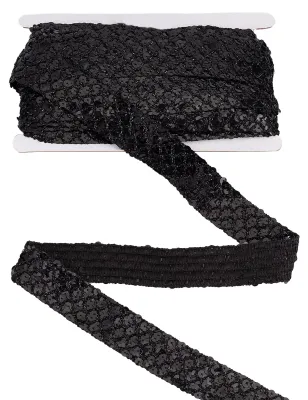 Elastisches Paillettenband, 1,34 cm x 12,5 m, schwarz