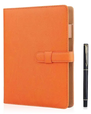 Image de Cahier A5, couverture rigide en cuir, rechargeable, 200 pages lignées, couleur orange