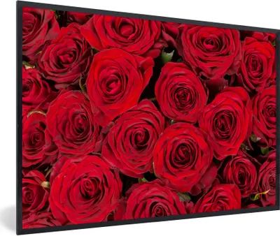 Produktbild von MuchoWow® Gerahmtes Poster Rosen - Rot - Blumenstrauß 90x60 cm - Poster mit Schwarzem Bilderrahmen Wandposter Rahmen Foto Bilder - Fotorahmen - Foto-Plakat