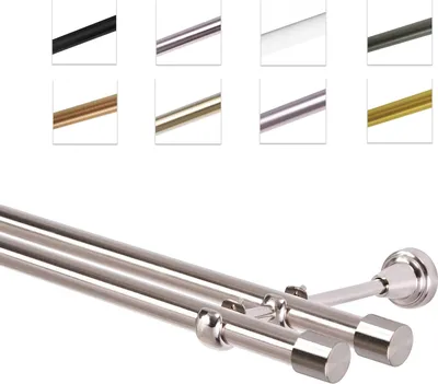 Produktbild von Gardinenstange Vorhangstange 19 mm mit Endkappen, einfache Montage,  Wand, 2-läufig, Edelstahl, 320 cm