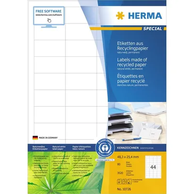 Immagine prodotto di HERMA 10726 Etichette per il riciclaggio A4 48,3x25,4 mm bianco adesivo permanente