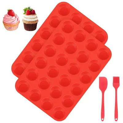 Obrázek produktu pro TRANKIELO® - Sada silikonových forem na muffiny (2 kusy) - 24 mini muffinů - Nepřilnavý povrch - Vhodné do myčky