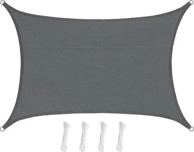Produktbild von Ibenzoa® Sonnensegel rechteckig 3 x 4 m – Anthrazit, wasserabweisendes Polyester, 95% UV-Schutz, 4 Befestigungsleinen je 2,5 m, Edelstahl-D-Ringe