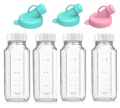 Zdjęcie produktu dla Solidchoice - Zestaw 4 szklanych, wielorazowych butelek do mleka, pojemność 500 ml
