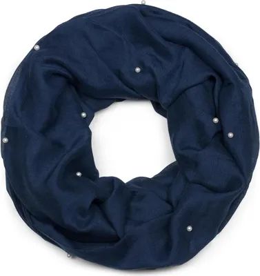 Produktbild von styleBREAKER Damen Loop Schal mit Perlen Applikation, Unifarben, Leichter Schlauchschal Einfarbig, Tuch 01016168