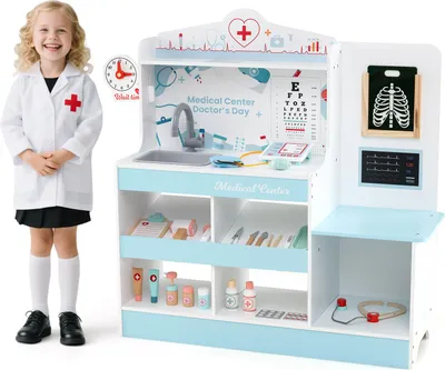 Obrázok produktu pre Hračka COSTWAY nemocnica, hra na lekára s lekárskym vybavením, 24 doplnkov, stetoskop, tlakomer a striekačka, pre deti 3+modrá