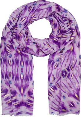 Produktbild von styleBREAKER Damen Schal Batik Shibori Muster mit Metallic Streifen, Leichtes Ethno Tuch mit kurzen Fransen 01016228