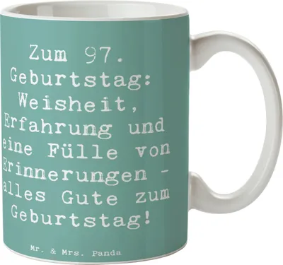 Produktbild von Mr. & Mrs. Panda Kaffeetasse Spruch 97. Geburtstag - Meeresbrise - Geschenk, Geburtstagsgeschenk, Tasse, Alter, Feiern, Weisheit, besondere Erinnerungen, cappuccinotasse