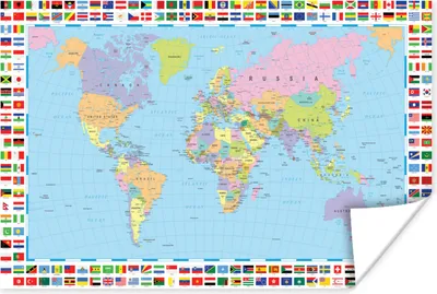 Produktbild von MuchoWow® Poster Welt - Karte - Flagge - Farben 180x120 cm - Fotoplakat