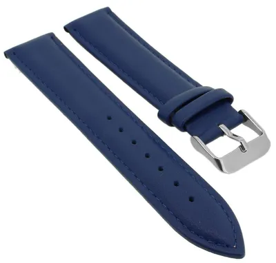 Produktbild von Minott | Uhrenarmband weiches glattes Leder blau | Band mit Naht, Stegbreite:18mm, Schließe:Silbern