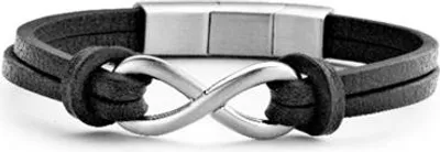 Produktbild von Frank 1967 Audacious Leather 7FB-0298 Lederarmband mit Stahlelementen - Herren - Unendlichkeit 1,5 x 2 cm - Länge 20 + 1 cm - Schwarz