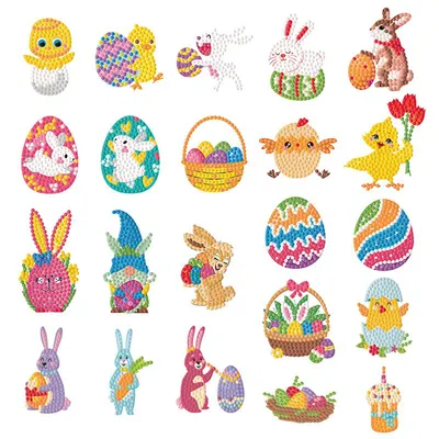 A collage of various Easter-themed diamond painting stickers.