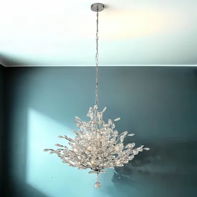 Produktbild von Kristall Kronleuchter Glas Metall E14 78 cm breit H: max. 150 cm Chrom Klassisch Lüster Hängeleuchte