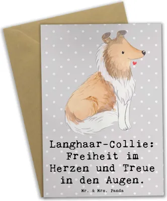 Produktbild von Mr. & Mrs. Panda jubiläumskarte Langhaar Collie Treue - Grau Pastell - Geschenk, Hunderassen Eigenschaften, Hunderasse, glückwunschkarten, hochzeitskarten, Hundetreue