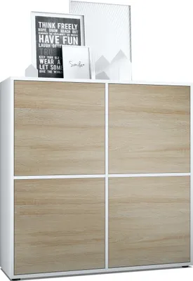 Produktbild von Vladon Highboard Cuba V2 Schrank 104 x 105,5 x 35,5 cm Sideboard mit 8 Fächern,  Germany, Korpus in Weiß matt / Fronten in Eiche sägerau