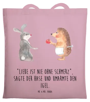 Produktbild von Mr. & Mrs. Panda Tote Bag Hase Igel - Rosa Pastell - Geschenk, totebag, Tasche, Trennungsschmerz, Trösten, Stoffbeutel, Herzschmerz, Tragetasche, Schultasche, und