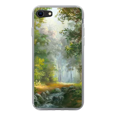 Produktbild von MuchoWow® Handyhülle Schutzhülle Hülle für iPhone SE 2020 Wald - Ölgemälde - Sommer Silikon Softcase Handy Hülle - Kartenbesitzer
