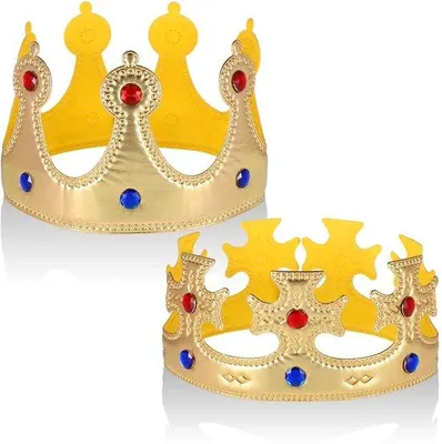 Productafbeelding van Unyqoos® Set van 2 gouden kroontjes – verstelbare kroontjes van vliesstof met klittenbandsluiting, geschikt voor volwassenen en kinderen, met gouden sierstenen, feestelijke accessoire
