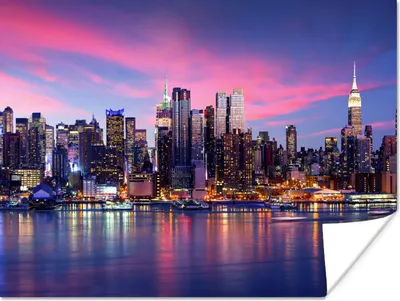 Produktbild von MuchoWow® Poster Skyline - Wasser - Rosa - New York 120x90 cm - Wandbild